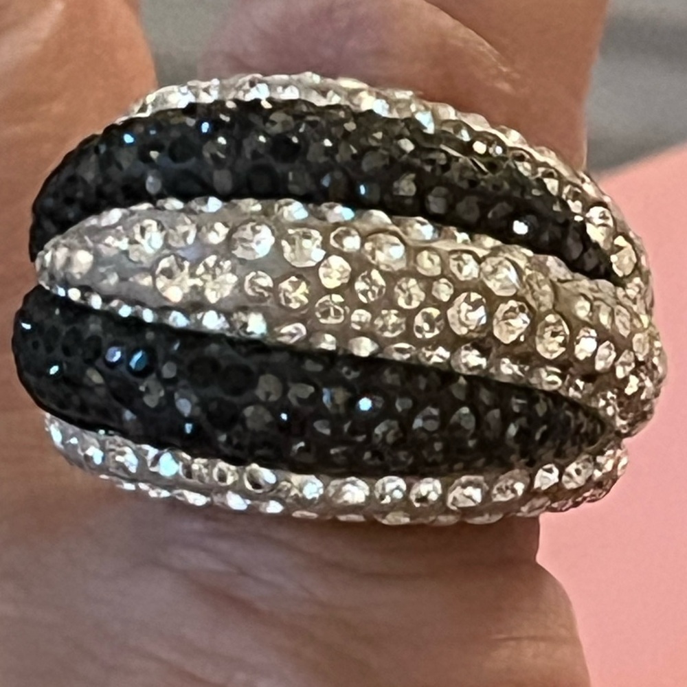 Swarovski Black and Silver Crystal Statement Ring